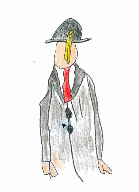 Cartolina artistica con personaggio in abito e cappello